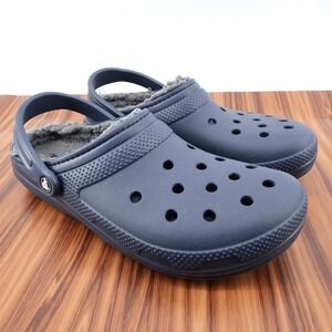 Mens 12 M Crocs Classic Clog Casual Stay Warm Faux Fur Lined Slippers Shoes Blue